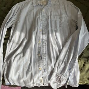 American Eagle Outfitters Light Blue Striped Casual Button Down Shirt